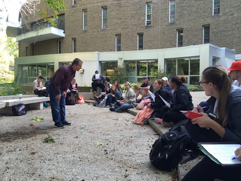 Teaching a class outdoors at Grand Valley State University